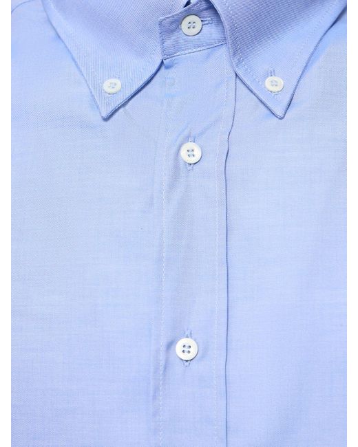 Brunello Cucinelli Blue Cotton Twill Button Down Shirt for men