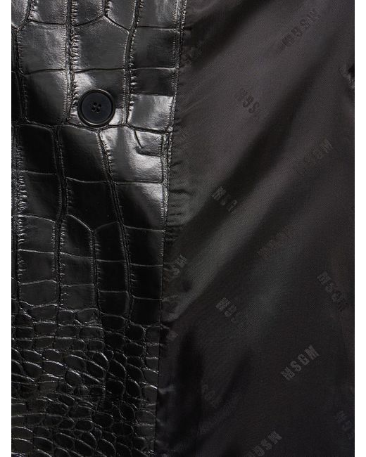 MSGM Crocodile-effect Trench Coat in Black