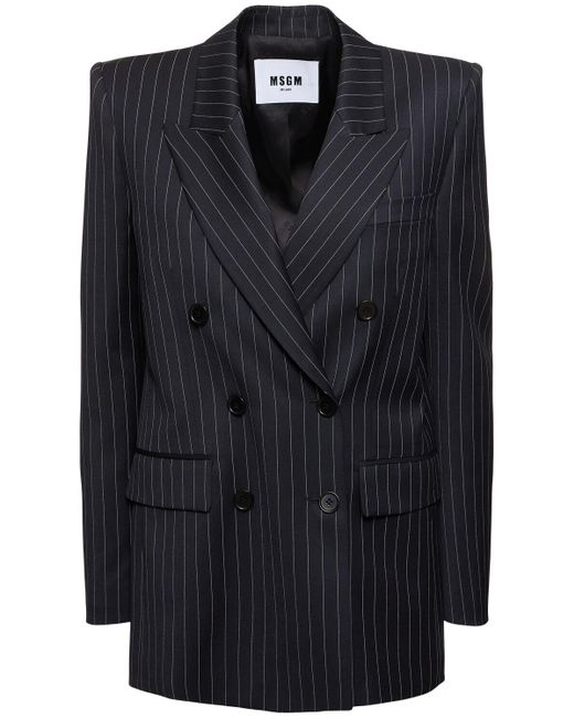 MSGM Black Pinstripe Wool Blend Jacket