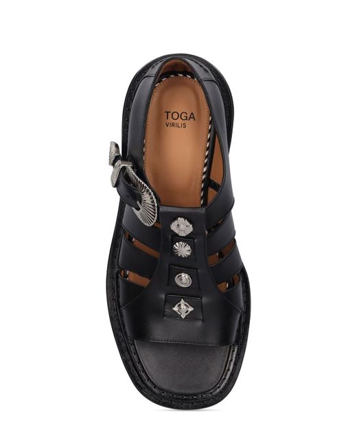 Toga Virilis Black Leather Sandals for men