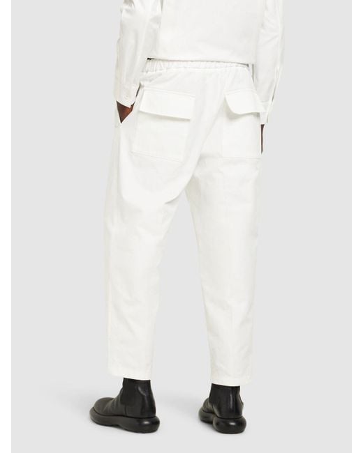 Jil Sander White Cotton Gabardine Cropped Pants for men