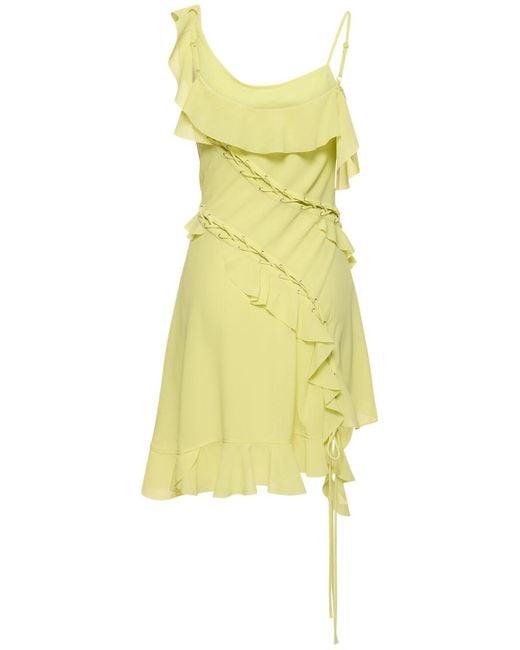 Acne Yellow Ruffled Satin Mini Dress