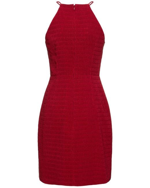 Emilia Wickstead Red Halterneck Smocked Satin Mini Dress