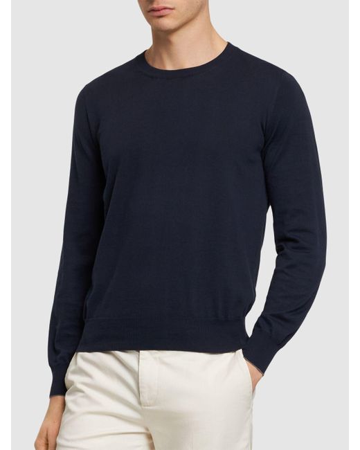 Brunello Cucinelli Blue Cotton Crewneck Sweater for men