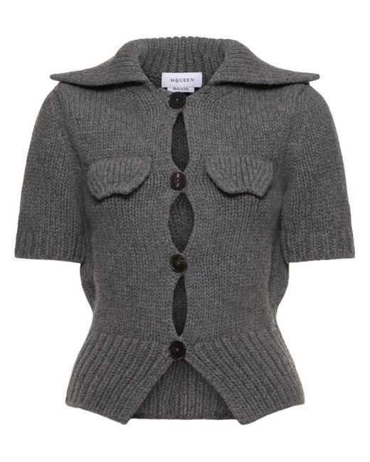 Alexander McQueen ウールブレンド半袖カーディガン Black