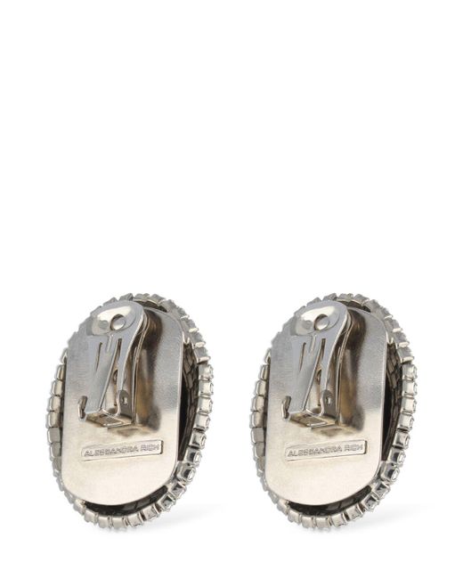 Alessandra Rich Metallic Oval Crystal & Faux Pearl Earrings