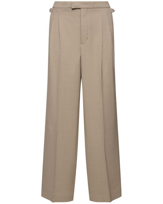 AMI Natural Wool Blend Twill Wide Pants for men