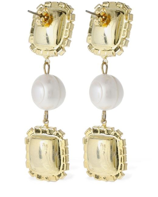 Magda Butrym Red Square Crystal & Pearl Drop Earrings/Pearl