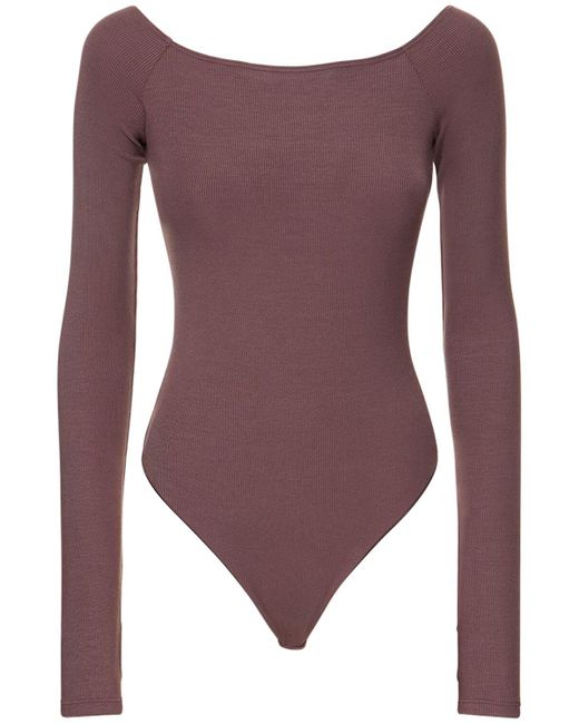 ANDAMANE Purple Nadia Viscose Off-The-Shoulder Bodysuit