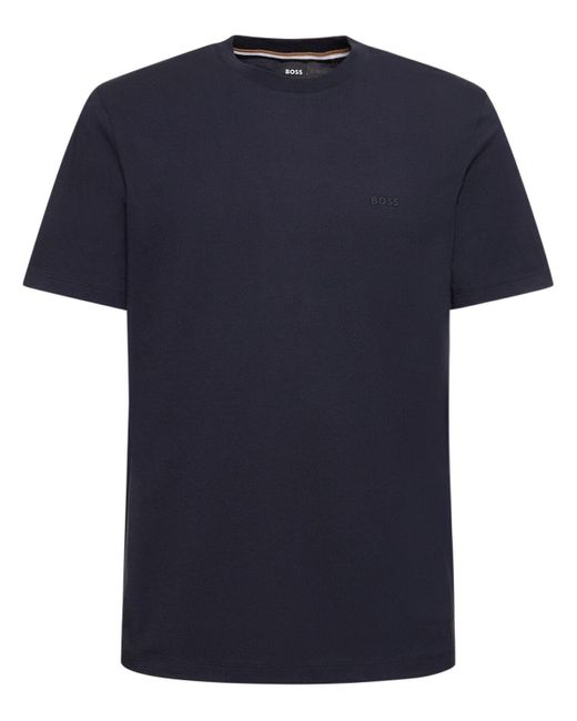 T-shirt thompson in jersey di cotone / logo di Boss in Blue da Uomo