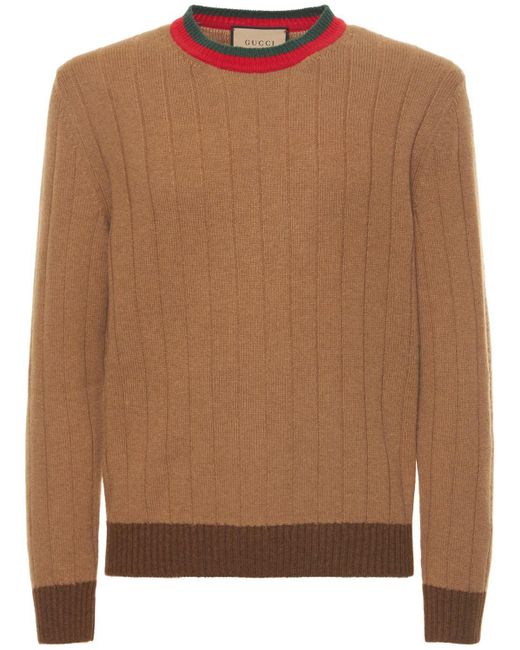 Gucci Brown Rib Knit Camel Sweater for men
