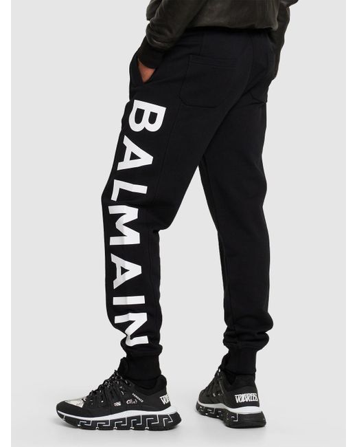 Balmain Black Logo Printed Cotton Sweatpants for men
