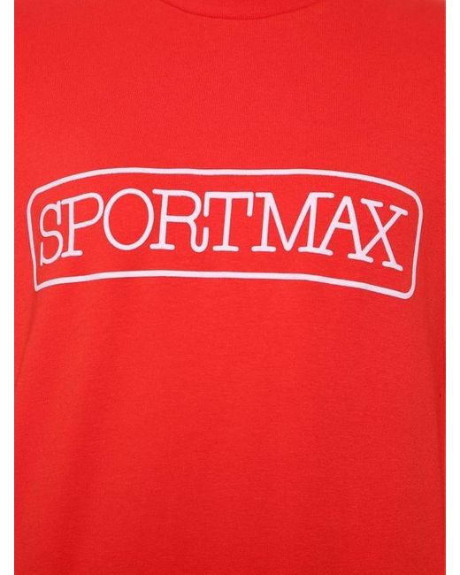 Sportmax Logo Printed Cotton Blend Sweatshirt in Orange - Lyst