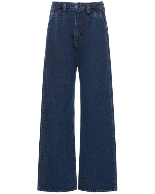 Anine Bing Blue Carrie Cotton Denim Wide Pleated Jeans