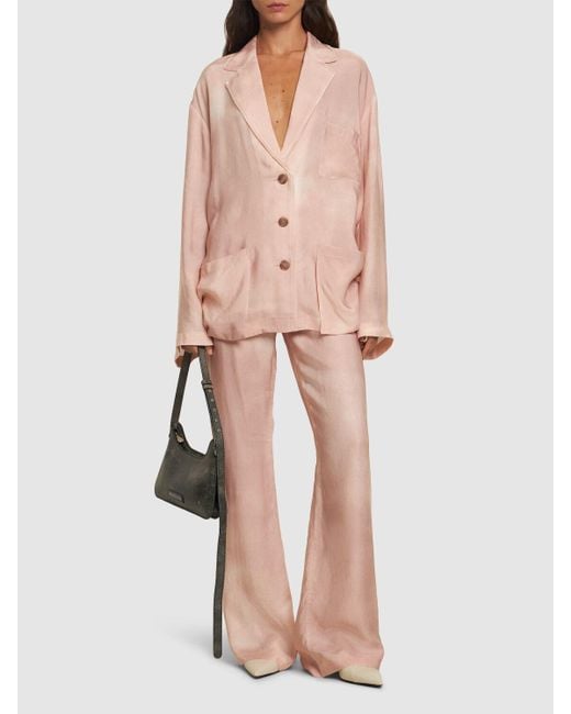 Acne Pink Shiny Cupro Twill Pajama Jacket