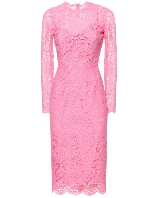 Dolce & Gabbana Pink Floral & Dg Stretch Lace Midi Dress