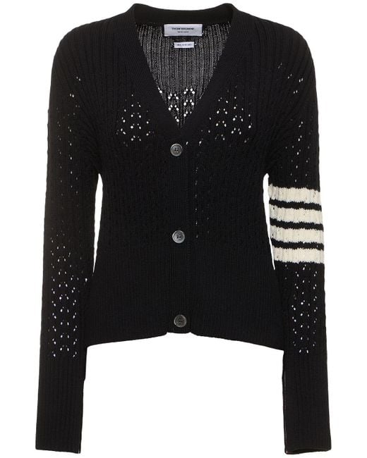 Thom Browne Black Wool Knit V-neck Cardigan