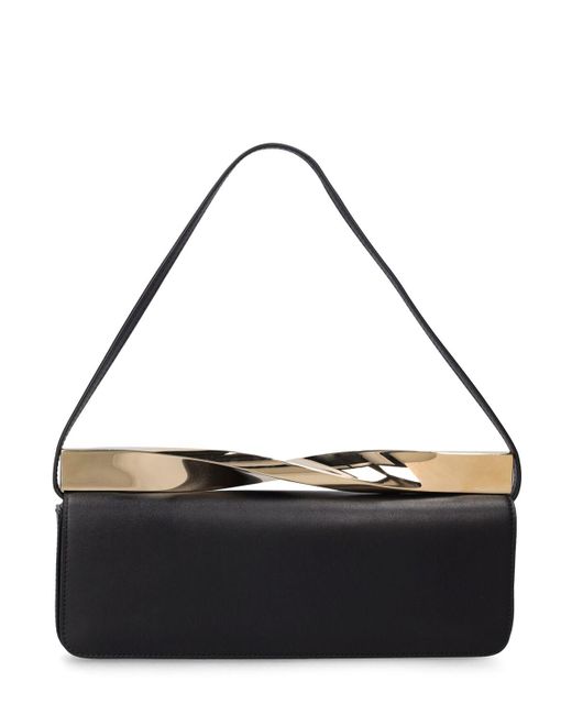 Aquazzura Black E/w Twist Leather Shoulder Bag