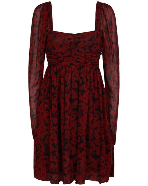 Ganni Red Printed Georgette Viscose Mini Dress