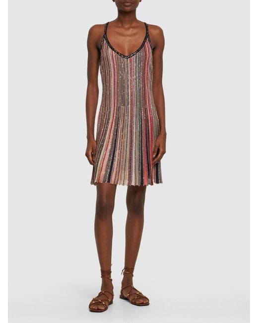 Missoni Brown Sequined Knit Sleeveless Mini Dress