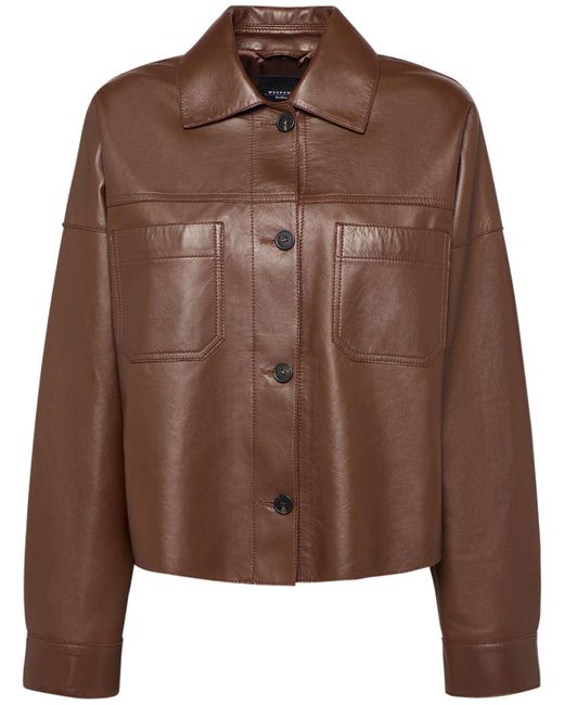 Weekend by Maxmara Brown Buono Leather Shirt Jacket W/ Pockets