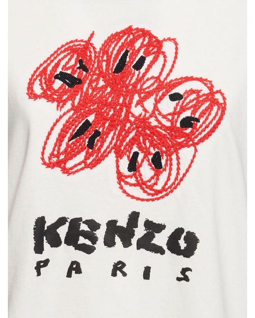KENZO White Drawn Logo Printed Cotton T-Shirt
