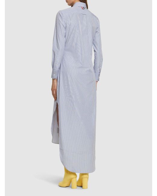 Thom Browne Blue Cotton Poplin Striped Long Shirt Dress