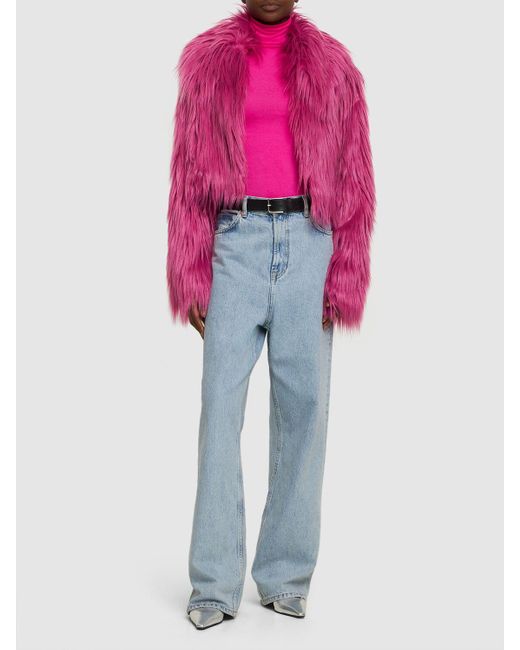 ROTATE BIRGER CHRISTENSEN Pink Fluffy Faux Fur Cropped Jacket