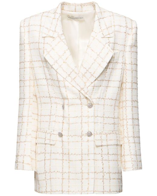 Alessandra Rich Natural Oversized Sequined Checked Tweed Jacket