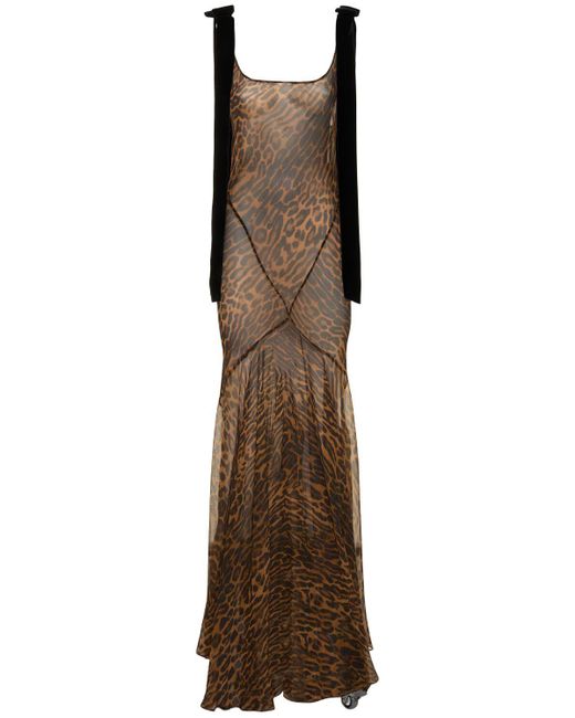Nina Ricci Brown Printed Silk Muslin Long Dress