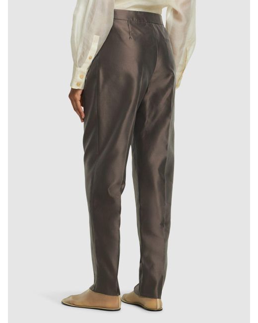 Giorgio Armani Gray Pleated Silk High Rise Straight Pants