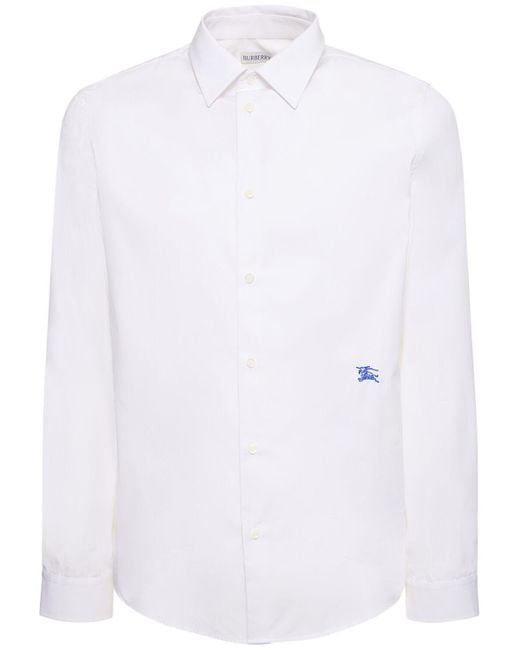 Camicia in cotone con logo di Burberry in White da Uomo