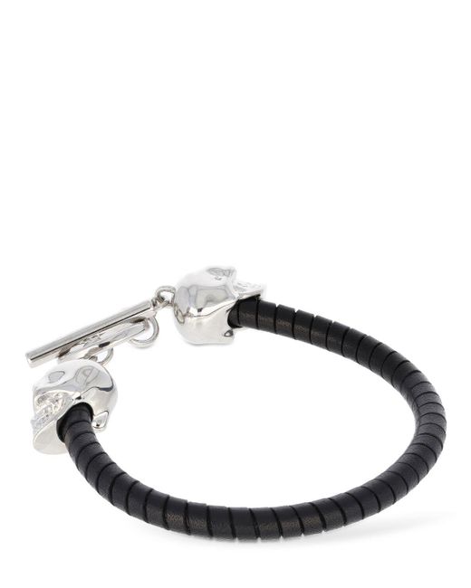Alexander McQueen Black Skull Leather Bracelet