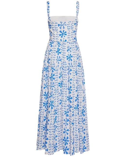 Borgo De Nor Blue Jia Printed Cotton Midi Dress