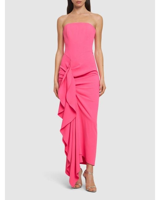 Thalia woven crepe strapless midi dress di Solace London in Pink