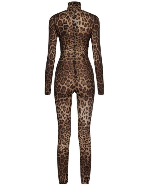 Dolce & Gabbana Brown Jumpsuit Aus Seidenchiffon Mit Leodruck