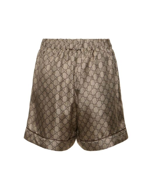 Shorts gg supreme in twill di seta di Gucci in Brown