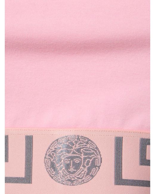 Versace Pink Greca Stretch Jersey Bra Top
