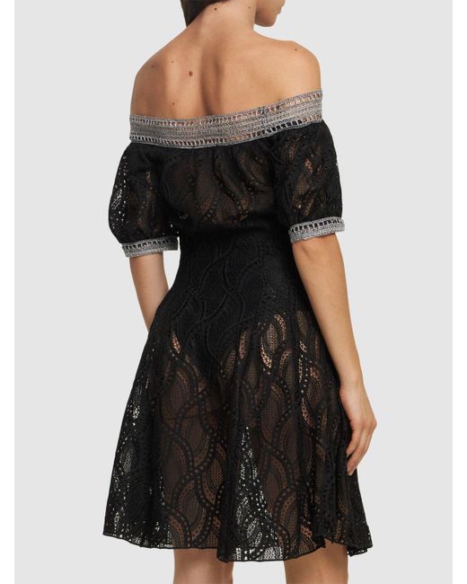 Ermanno Scervino Black Crochet Off-the-shoulder Mini Dress