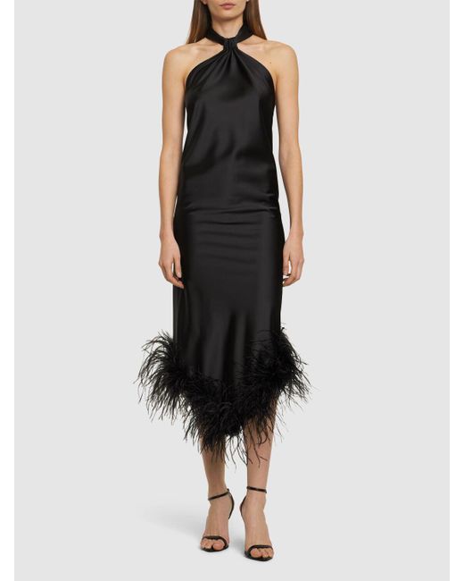 Vestito midi in raso / piume di GIUSEPPE DI MORABITO in Black