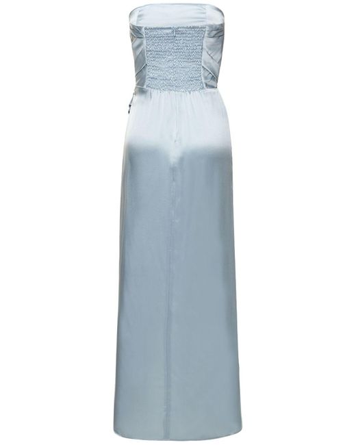 Reformation Blue Barrow Silk Satin Strapless Long Dress