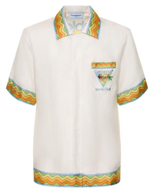 Casablancabrand White Tennis Club Print Silk S/s Shirt for men
