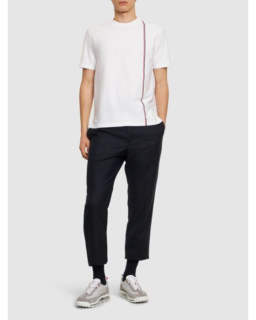 Thom Browne White Cotton S/s T-shirt W/ Stripe for men