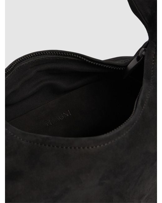 St. Agni Black Mini Oval Nubuck Suede Shoulder Bag