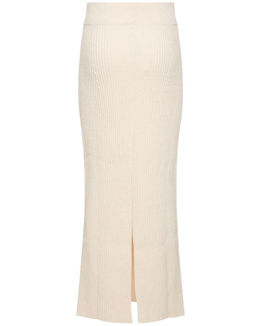 Totême  White Bouclé Knit Cotton Blend Long Skirt