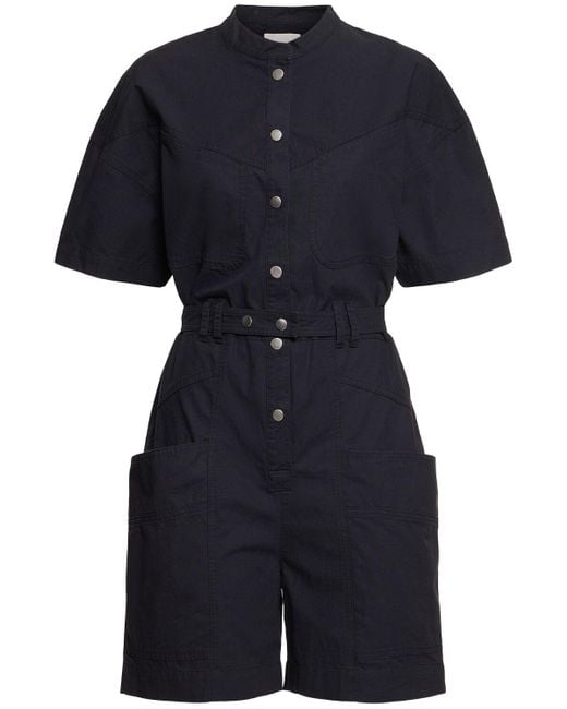 Isabel Marant Blue Kiara Belted Cotton Overalls