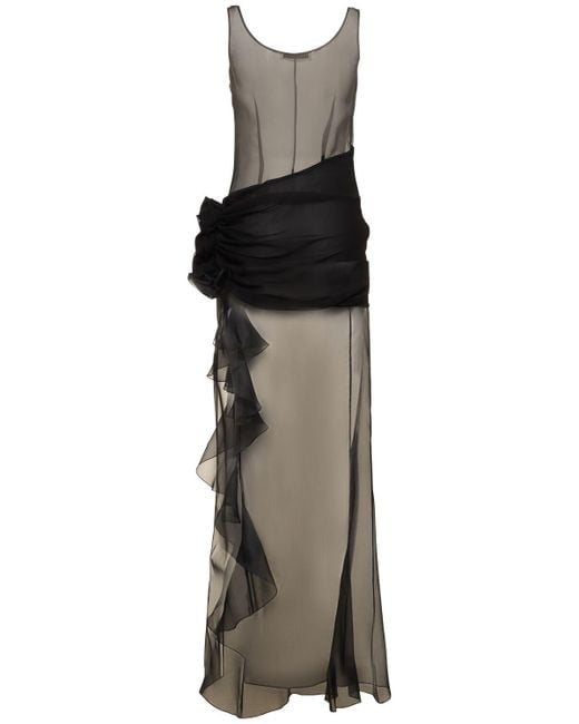 Robe de soirée en organza de soie transparente Alessandra Rich en coloris Black