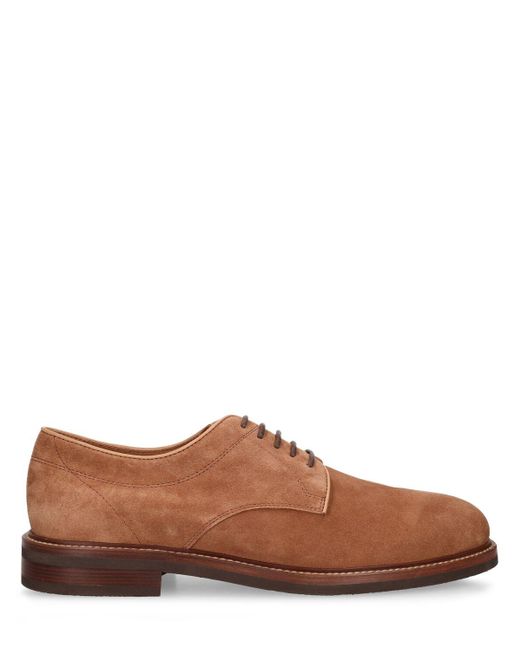 Brunello Cucinelli Brown Leather Derby Lace-Up Shoes for men