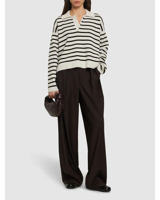 AMI Gray Striped Cotton & Wool Polo Sweater