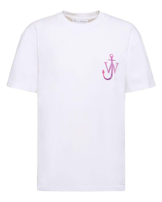 T-shirt in jersey con ricamo logo di J.W. Anderson in White